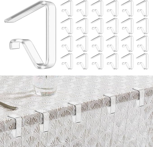 24pcs Table Cloth Holder Clips, Clear Tablecloth Clips for Indoor Outdoor Tables, Plastic Table Cloth Clip Clamps for Wedding Picnic Party Camping Birthday(Large)