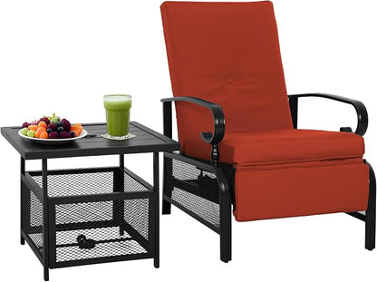 Incbruce 2 Pieces Outdoor Lounge Recliner Set, Adjustable Metal Recliner Sofa by Incbruce