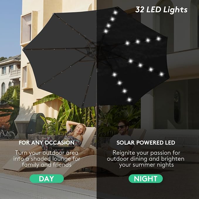 JEAREY 9' Patio Umbrella with Solar Lights, LED Umbrella, Tilt & Crank UV - Image 4