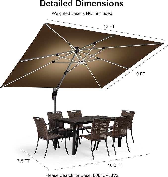 PURPLE LEAF Cantilever Umbrella 9' X 12' Double Top Solar LED Light, Support to - Image 9