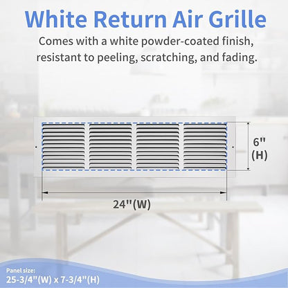 24"W x 6"H [Duct Opening Size] Steel Return Air Grille, Air Return Vent Cover for Ceiling and Sidewall - HVAC Air Vent Covers - [Outer Dimensions: 25.75"W x 7.75"H]
