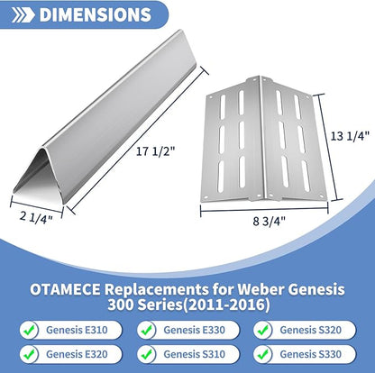 Stainless Steel 7524 7528 Grill Grates with 7620 7621 Flavorizer Bars 65505 Heat Deflectors and 62752 Burner for Weber Genesis Grill Parts 300 Series E310 E320 E330 S310 S320 S330