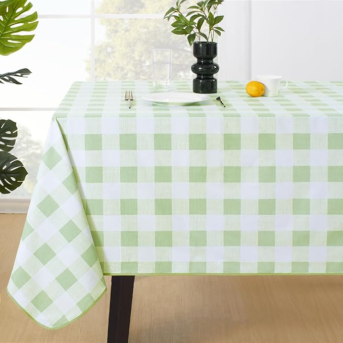 MOSAYT Rectangle Vinyl Tablecloth, 100% Waterproof Buffalo Gingham Plastic Table Cloth, Heavy Duty Wipeable Table Covers for Picnic, Outdoor, Camping - 54 x 54, Sage Green