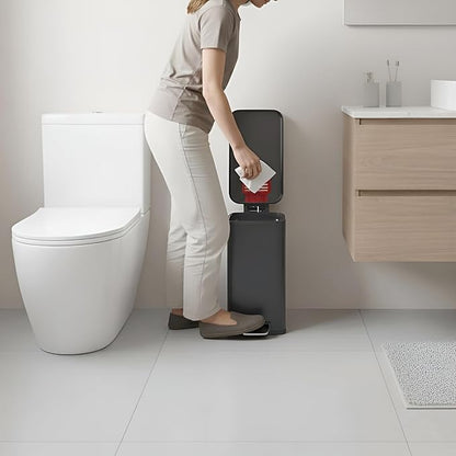 iTouchless SoftStep 3 Gallon (11.4L) Slim Bathroom Trash Can with Lid, Gunmetal Gray Stainless Steel Fingerprint-Proof, Silent Soft-Close Pedal AbsorbX Odor Filter Removable Bucket Dorm Bedroom Office