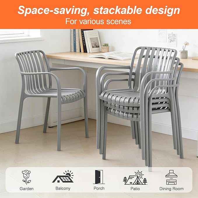 JPBSTO Patio Dining Chairs Set of 4, All-Weather Outdoor and Indoor Stackable - Image 6