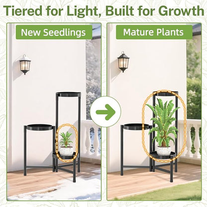 iDavosic.ly Plant Stand Indoor Outdoor, 3 Tier Metal Corner Shelf, Folding - Image 7