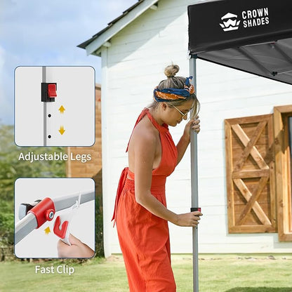 CROWN SHADES 12x12 Pop Up Canopy Tent Instant Commercial with 150D Silver Coated Fabric Including 1 Removable Sidewall, 4 Ropes, 8 Stakes, Weight Bags, STO 'N Go Bag, Black