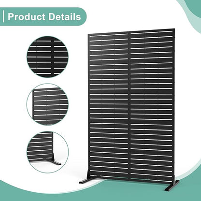 Metal Privacy Screen for Outdoor & Indoor Use, Free Standing Privacy Screen for Patio Garden Pool, 72" H x 44" W Decoative Privacy Panels, Weather Resistant, Easy Assembly (Black Louvered Floral)