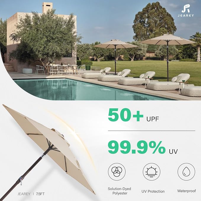 JEAREY 7.5 ft Outdoor Patio Umbrella, Table Umbrella, Tilt & Crank lift - Image 3