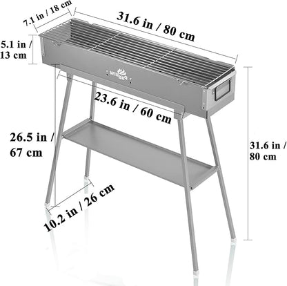 WILLBBQ Charcoal Grills Commercial Quality Portable Hibachi BBQ Lamb Skewer Folded Camping Barbecue Grill for Camping(31.6x7.1x5.1inch With Accessories) - The Perfect Gifts for Grill Lovers