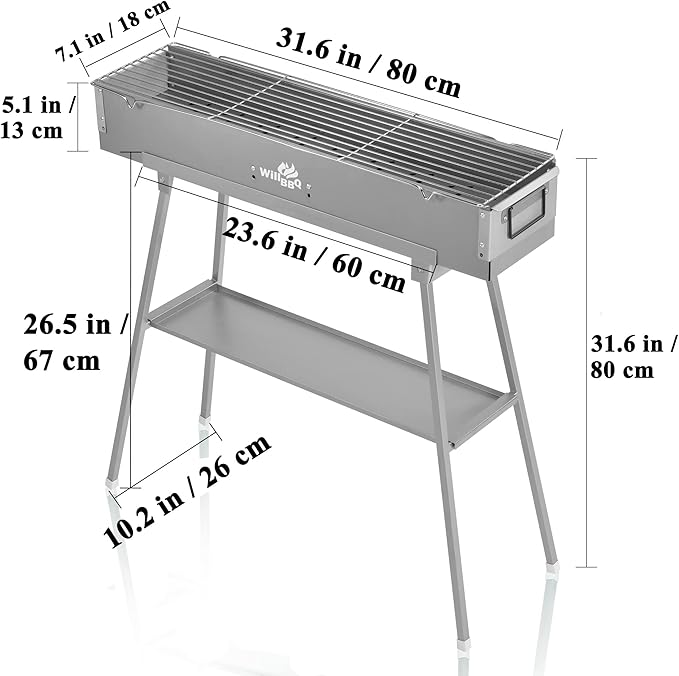 WILLBBQ Charcoal Grills Commercial Quality Portable Hibachi BBQ Lamb Skewer Folded Camping Barbecue Grill for Backyard Outdoor Cooking Use(31.6x7.1x5.1 inch) - The Perfect Gifts for Grill Lovers