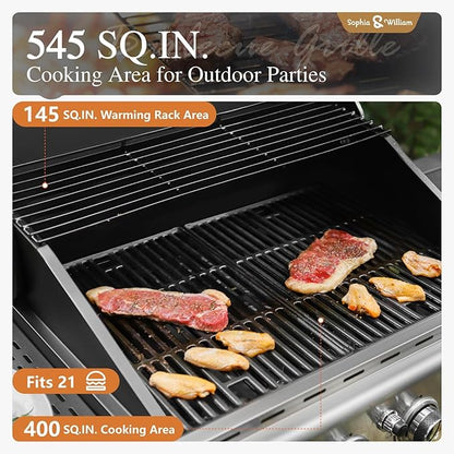 Sophia & William 4-Burner Gas BBQ Grill with Side Burner and Porcelain-Enameled Cast Iron Grates, 42,000BTU Propane Grills Outdoor Cooking Barbecue Cabinet Style, Blue