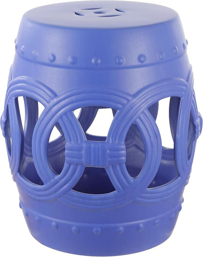 JONATHAN Y Lucky Coins 16" Ceramic Garden Stool Side Table, Matte Blue | by JONATHANY