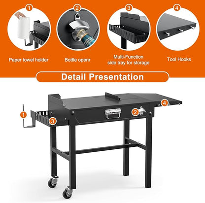 Portable Grill Table for Blackstone Griddle, 31" W x 17" D Folding Cart Stand, Adjustable Table With Paper Towel Holder, Fits 17"/22"/32" Large Space