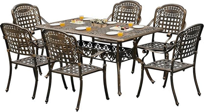 60" Large Outdoor cast Aluminum Patio Dining Table, Rectangular Outdoor Bistro Dining Table for 6 Person, for Garden (Bronze, Rectangle 60")