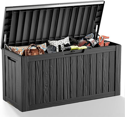 EasyUp 85 Gallon Deck Box Waterproof, Outdoor Storage Box Lockable for Patio Cushions, Garden Tools Accessories with Hydraulic Rod, UV-Resistant and Durable for Patio, Garden Use