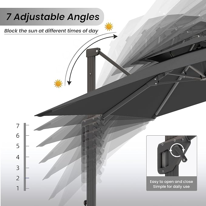 10 X 13 FT Cantilever Patio Outdoor Umbrella, Heavy Duty Aluminum Frame - Image 7