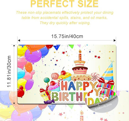 Birthday Placemats Set of 4 - Faux Leather Heat Resistant Placemats for Dinner Table, Non-Slip Waterproof Oil-Proof Washable Reusable Placemat for Indoor Outdoor Kitchen Decor, 15.75In*11.81In