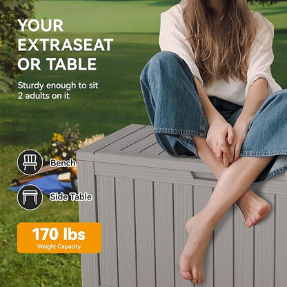 Outdoor Storage Box, Resin Deck Boxes Outdoor Waterproof For Patio Furniture, Garden Tools, Pool Supplies, Durable And UV Resistant, Lockable (72 Gallon, Grey)