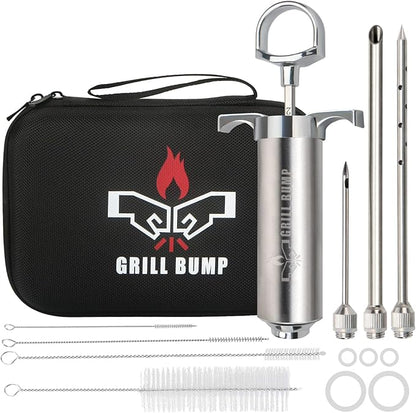 Meat Injector Syringe Kit with 3 Professional Marinade Injector Needles and Travel Case for BBQ Grill Smoker, Turkey and Brisket; 2-oz Large Capacity, Both Paper User Manual and E-Book
