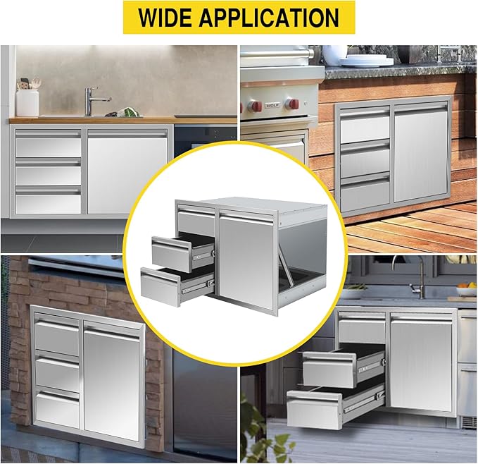 Outdoor Kitchen Drawer Combo, BBQ Access Door Drawers Combo With Stainless Steel, Perfect For BBQ Grill Station Outdoor Kitchen Storage Cabinet,G2