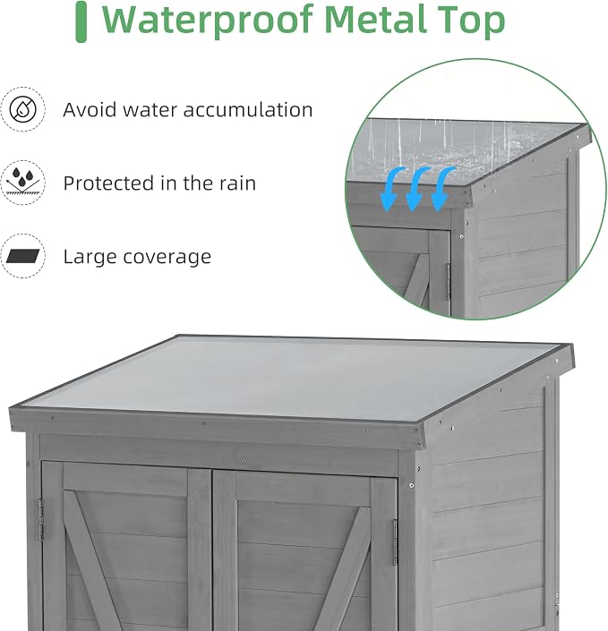 68'' Outdoor Storage Cabinet, Wooden Garden Tool Cabinet - Image 8