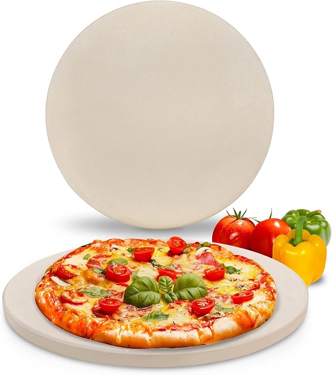 GGC 15 inch Pizza Stone for Ovens, Grill and BBQ to Cook Perfect Crispy Crust Pizza, Bread and More, Smooth Round Shape, Durability Baking Stone