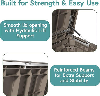 230 Gallon Waterproof Outdoor Storage Box, UV Resistant Resin Deck Box with Hydraulic Rod for Reinforced Stability, Perfect for Patio, Garden, and Pool, Grey