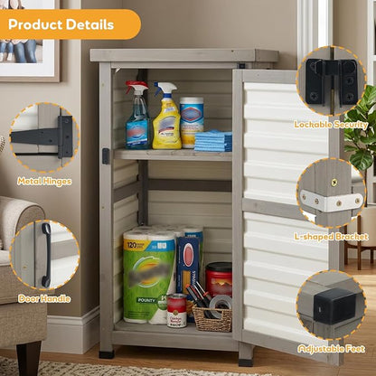 Outdoor Storage Cabinet with Metal Top, Wooden & Plastic Potting Bench & Tool - Image 6