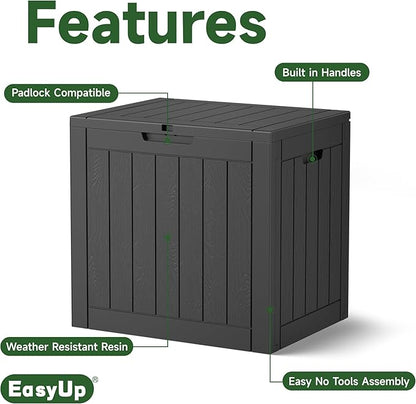 EasyUp 30 Gallon Outdoor Storage Box Waterproof, UV Resistant Outdoor Deck Box, Resin Lockable Deck Boxes for Garden Tools Equipment and Cushions, Black