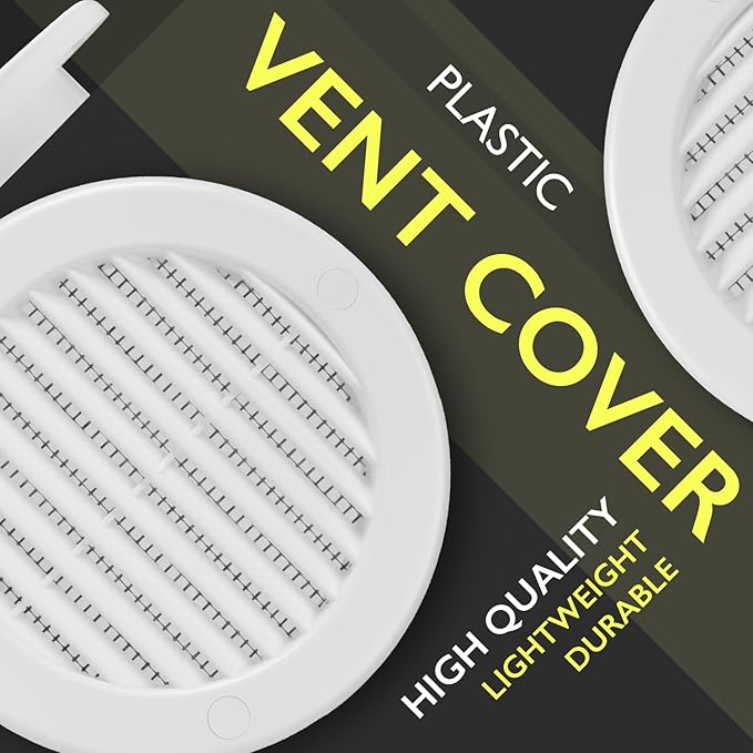 4 Inch [Opening] White Air Vent Cover – Pack of 5 – Plastic Round Air Vent Grill Cover for Wall or Ceiling, Built-in Mesh Screen/HVAC Return Air Register – Modern Louvered Design