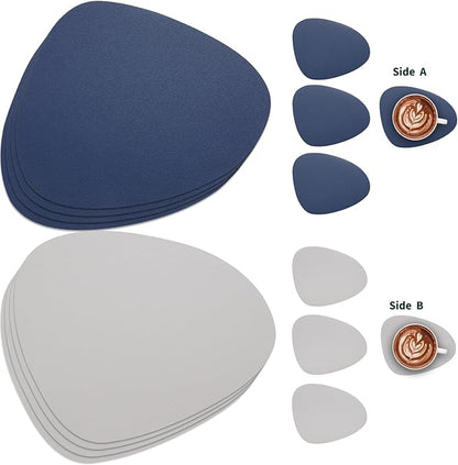 Myir JUN Placemats, Dual-Sided Placemats Waterproof Faux Leather Placemats Set of 6 Place Mats and Coasters Non-Slip Washable Table Mats for Dining Table (Light Gray Blue, Set of 6)