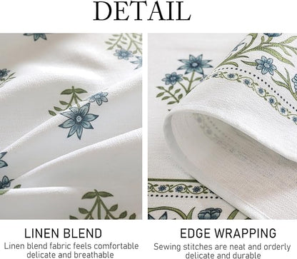 ISAENNE Designer White Linen Long Rectangle Tablecloth,Chinoiserie Floral Elegant Indoor Table Cloth,Fall Stain Proof Decor Tablecloths for Dining Thanksgiving Kitchen,63"*94"-Mosella F