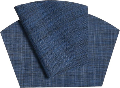 SHACOS Small Round Table Placemats Wedge Placemat Set of 4 Non Slip Heat Resistant Woven Vinyl Table Mats Wipe Clean Indoor Outdoor (4, Blue Black)