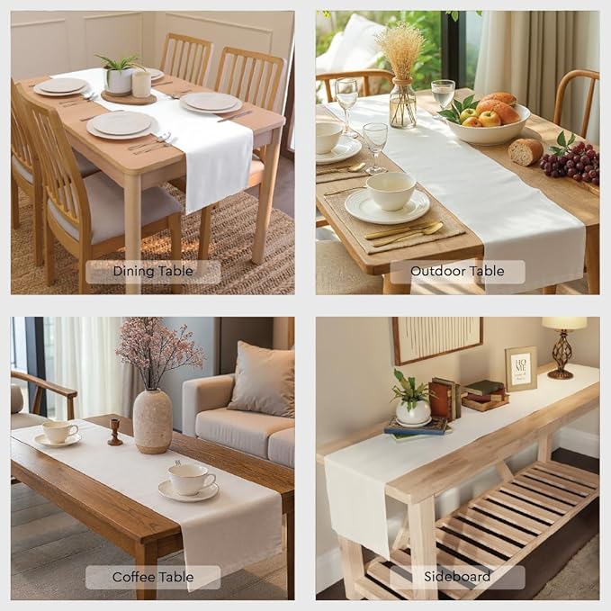 Encasa XO Table Runner 13"x104" Long | Cotton Canvas Fabric | White Solid Color | Machine Washable & Durable