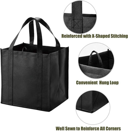 NERUB 10 Pack Reusable Reinforced Handle Grocery Bags - Heavy Duty Large Shopping Totes with Thick Plastic Bottom can hold 40 lbs