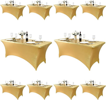 10-Pack 6ft Spandex Table Covers for Rectangle Standard Folding Tables - Wrinkle Resistant Stretch Tablecloths - Ultimate Fitted Table Protector for Parties, Banquet, Wedding