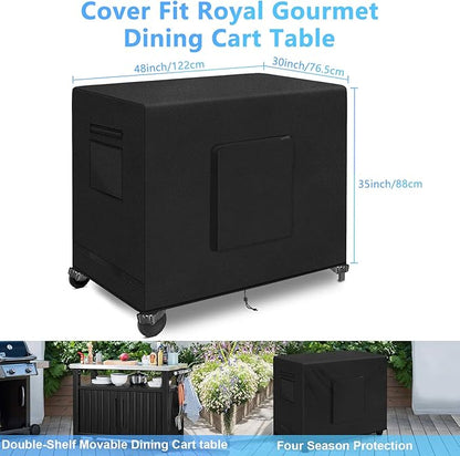 Outdoor Bar Cart Cover for 48 Inch BBQ Food Prep Table, Kovshuiwe Heavy Duty 600D Oxford Fabric Outdoor Dining Cart/BBQ/Worktable Metal Movable Table Waterproof Cover
