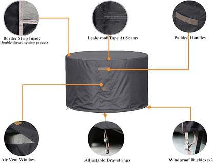 Fire Pit Cover 600D Heavy Duty Waterproof Fabric With PVC Coating Round 22" Dia x 16" H Dark Grey Fits 18-20 inch Fire Pit Table Fade Resistant Outdoor Firepit Cover