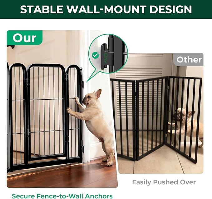 FXW Dog Gate Extra Wide Designed for Indoor Use, Adjustable Width Up to 183-inch Wide (24" H 8 Wire Panels for Puppies and Small Dogs), Black