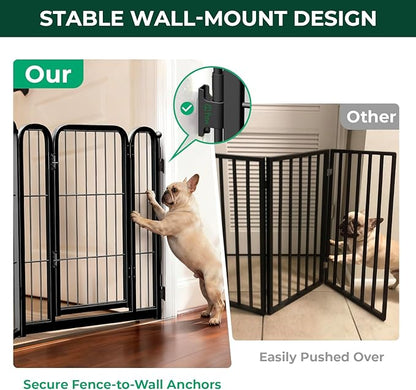 FXW Dog Gate Extra Wide Designed for Indoor Use, Adjustable Width Up to 183-inch Wide (24" H 8 Wire Panels for Puppies and Small Dogs), Black
