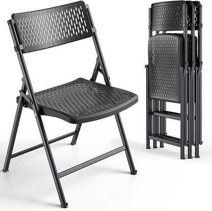 Black Folding Chairs 4-Pack, Breathable Plastic by HomePage