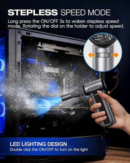 WeGuard W22 Compressed Air Duster, 180000 RPM Electric Air Duster for Cleaning, LED Light/ 3-Speed Adjustable Mini Snow Blower, Rechargable Mini Air Blower for Computer, Car, Keyboard, Leaves, Outdoor