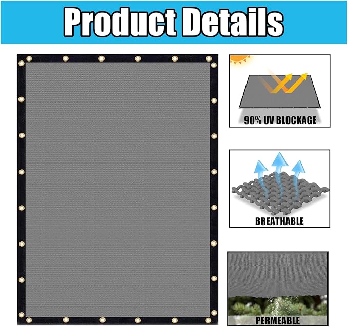 Amagenix 90% Shade Fabric 4'X 4' Gray Sun Shade Cloth - Image 3