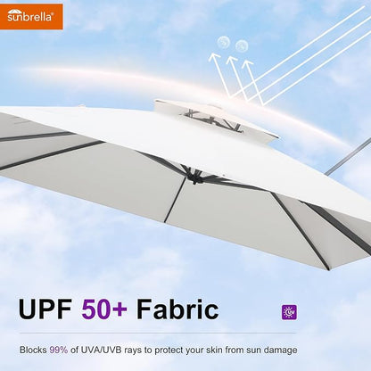 PURPLE LEAF Sunbrella Patio Cantilever Umbrella 12' X 12' Canvas Natural | - Image 5