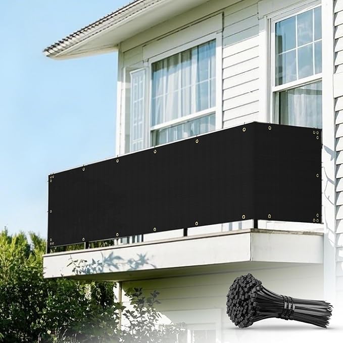 2.5' x 129' Balcony Privacy Screen Fence Cover with Zip Ties Grommets for Apartment Patio Porch Deck Backyard Outdoor (Black)
