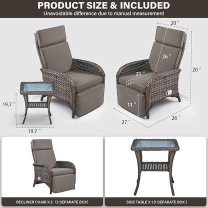 Versatile Outdoor Recliner Chair Set of 3 - Image 2