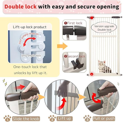 Lumizone Extra Tall Pet Gate 55.12" High Pressure Mounted 38.39"-42.51" Extra Wide (9 Sizes) 1.37" Gap for Cat Dog Stairs Doorway Hallway No Drilling Auto-Close (38.39"-42.51" W, Cream White)