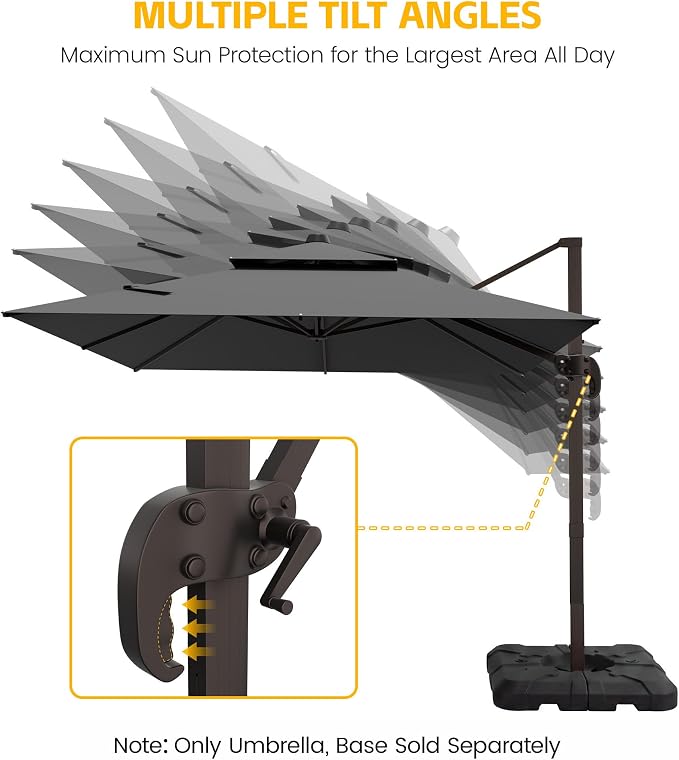 9x12 FT Patio Cantilever Umbrella, Rectangular Heavy Duty Offset Umbrella - Image 6