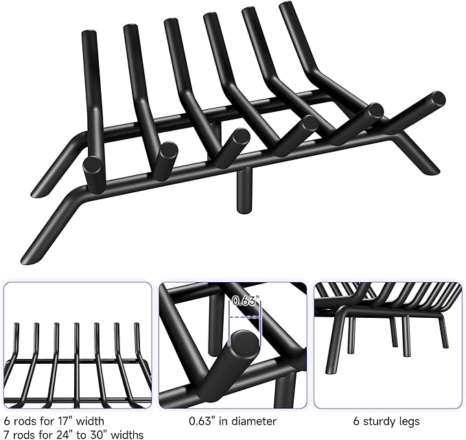 Fireplace Grate 21 Inch, Firewood Log Holder Rack, Heavy Duty Fire Wood Stove Grates for Indoor Outdoor Camping Chimney Hearth Burning Fireplace Accessories Tools
